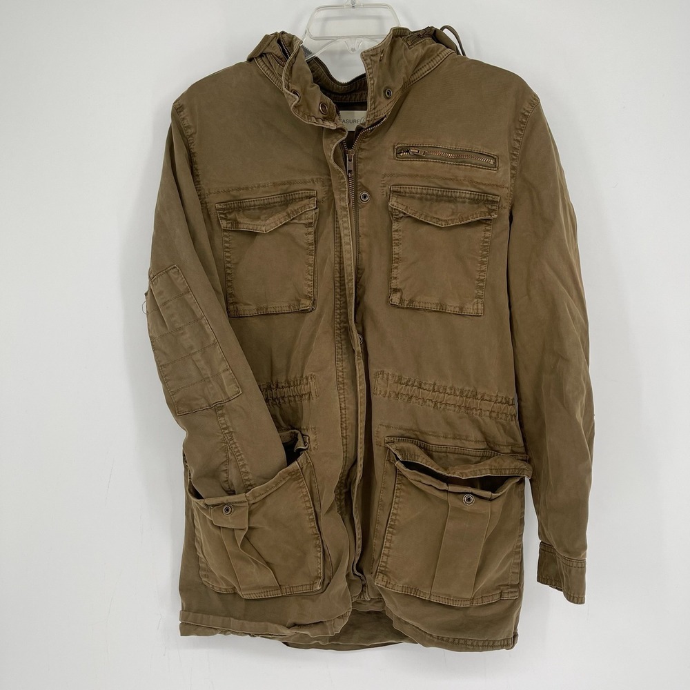 Treasure & Bond Women's Brown Snap Zip‎ Up Utility Hooded Field Jacket Size M
